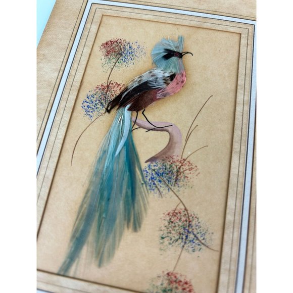 Vintage Feather Bird Art Pieces Set of 2,Red & Blue Animal Home Wall Art 5x7 - Picture 7 of 12